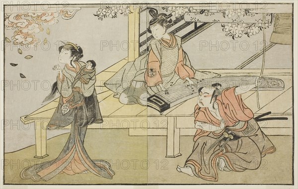 The Actors Ichikawa Yaozo II as Yoshimine no Munesada (right), Yoshizawa Sakinosuke III..., c. 1772. Creator: Shunsho.