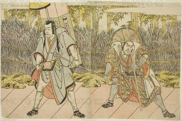 The Actors Ichikawa Danzo IV as Arakawa Taro Takesada Disguised as the Palanquin Bearer..., c. 1782. Creator: Shunsho.