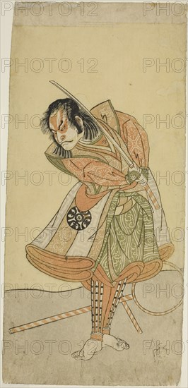 The Actor Nakamura Nakazo I as Tezuka no Taro Mitsumori Disguised as the Monkey Trainer..., c. 1769. Creator: Shunsho.