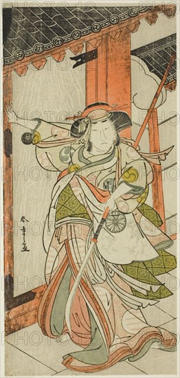 The Actor Nakamura Tomijuro I as Hangaku Gozen Breaking Down the Gate in the Play Wada..., c. 1777. Creator: Shunsho.