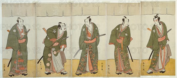 The Actors Ichikawa Monnosuke II as Karigane Bunshichi, Bando Mitsugoro I as An no,..., c. 1780. Creator: Shunsho.