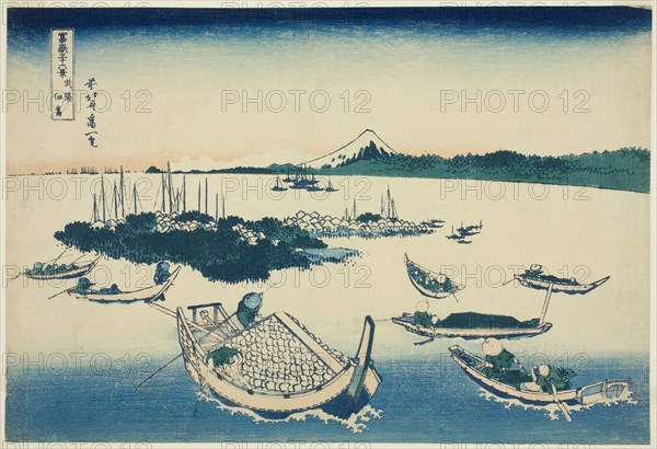 Tsukudajima in Musashi Province (Buyo Tsukudajima), from the series "Thirty-six Views..., c.1830/33. Creator: Hokusai.