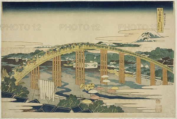 Yahagi Bridge at Okazaki on the Tokaido (Tokaido Okazaki Yahagi no hashi), from the..., c. 1833/34. Creator: Hokusai.