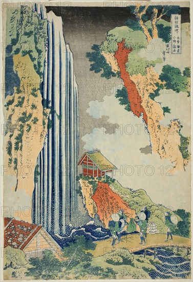 Ono Falls on the Kisokaido (Kisokaido Ono no bakufu), from the series "A Tour of Water..., c. 1833. Creator: Hokusai.