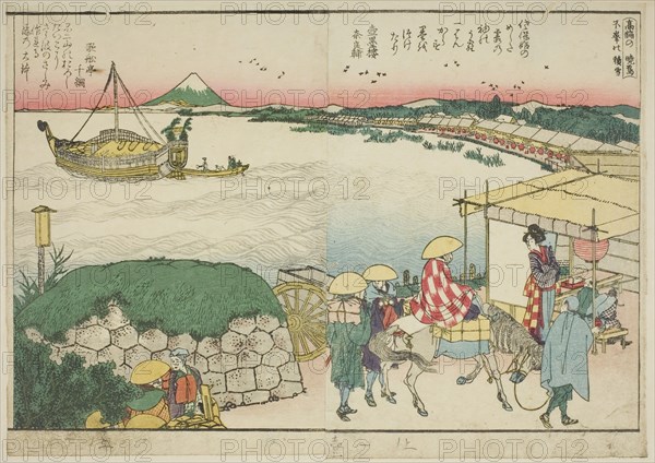 Pages from the illustrated book "Panoramic Views along the Banks of the Sumida...,1801,1804, or 806. Creator: Hokusai.