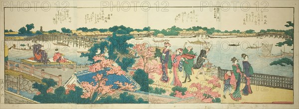 Pages from the illustrated book "Panoramic Views along the Banks of the Sumida...,1801,1804, or 806. Creator: Hokusai.