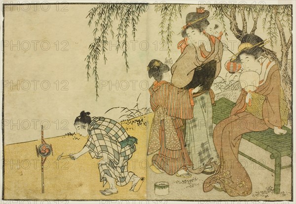 Enjoying Fireworks, from the illustrated book "Picture Book: Flowers of the Four Seasons..., 1801. Creator: Kitagawa Utamaro.