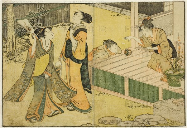 New Year Games of Shuttlecock, Battledore, and Hand Ball, from the illustrated book "Pictu..., 1801. Creator: Kitagawa Utamaro.