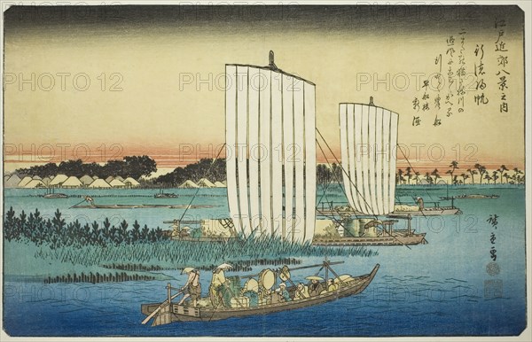 Returning Sails at Gyotoku (Gyotoku no kihan), from the series "Eight Views in the..., c. 1837/38. Creator: Ando Hiroshige.