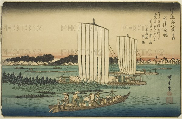 Returning Sails at Gyotoku (Gyotoku no kihan), from the series "Eight Views in the..., c. 1837/38. Creator: Ando Hiroshige.