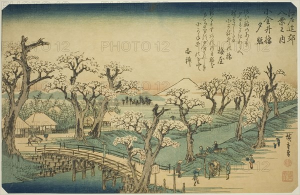 Sunset Glow at Koganei Bridge (Koganei-bashi sekisho), from the series "Eight Views..., c. 1837/38. Creator: Ando Hiroshige.