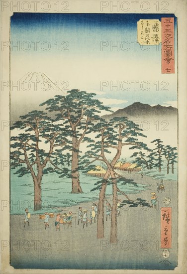 Fujisawa: Mount Fuji on the Left from the Nanki Pine Grove (Fujisawa, Nanki no Matsubara h..., 1855. Creator: Ando Hiroshige.