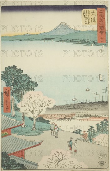 Otsu: Distant View of Otsu and the Lake from the Kannon Hall of Mii Temple (Otsu, Miidera ..., 1855. Creator: Ando Hiroshige.