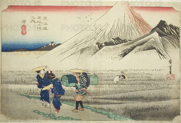 Hara: Mount Fuji in the Morning (Hara, asa no Fuji), from the series "Fifty-three..., c. 1833/34. Creator: Ando Hiroshige.