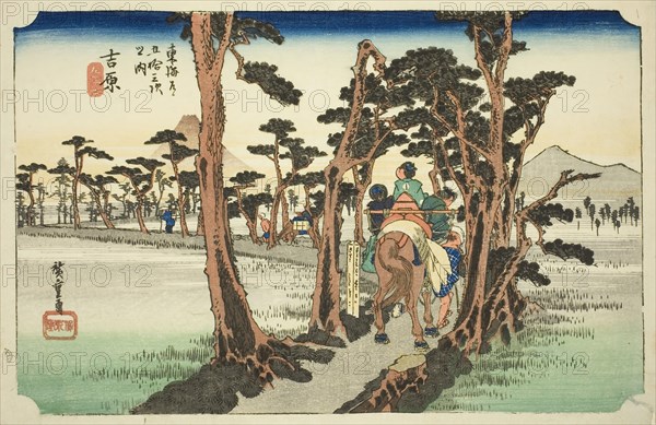 Yoshiwara: Mount Fuji on the Left (Yoshiwara, hidari Fuji), from the series "Fifty..., c. 1833/34. Creator: Ando Hiroshige.