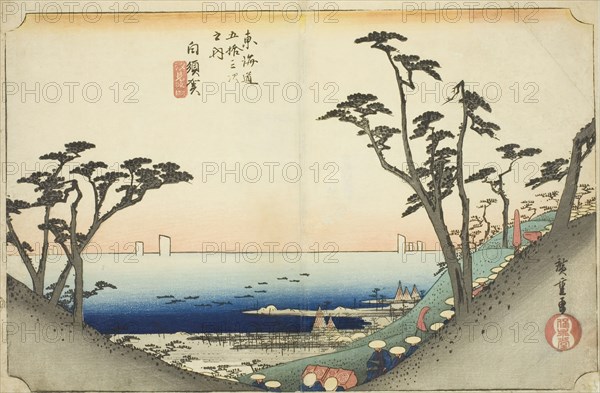 Shirasuka: View of Shiomi Slope (Shirasuka, Shiomizaka zu), from the series "Fifty..., c. 1833/34. Creator: Ando Hiroshige.