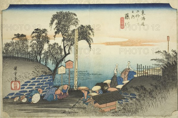 Fujikawa: View of Post Outskirts (Fujikawa, bohana no zu), from the series "Fifty-..., c. 1833/34. Creator: Ando Hiroshige.