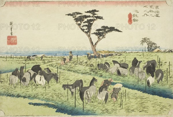 Chiryu: Early Summer Horse Market (Chiryu, shuka uma ichi), from the series "Fifty..., c. 1833/34. Creator: Ando Hiroshige.