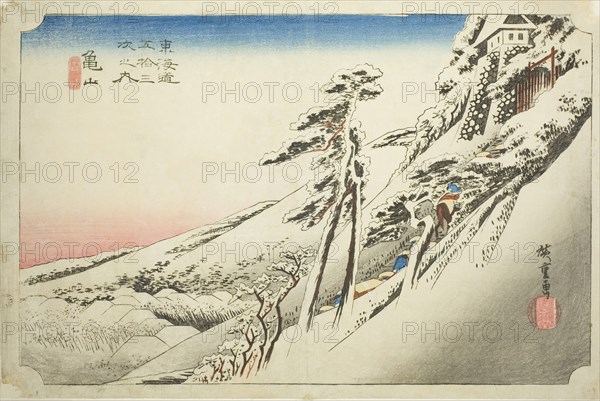 Kameyama: Weather Clearing after Snow (Kameyama, yukibare), from the series "Fifty..., c. 1833/34. Creator: Ando Hiroshige.