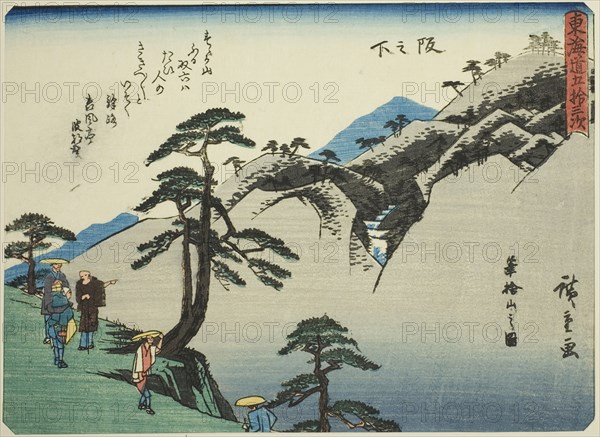 Sakanoshita: View of Mount Fudesute (Sakanoshita, Fudesuteyama no zu), from the seri..., c. 1837/42. Creator: Ando Hiroshige.