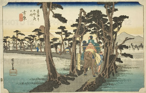 Yoshiwara: Mount Fuji on the Left (Yoshiwara, hidari Fuji), from the series "Fifty..., c. 1833/34. Creator: Ando Hiroshige.