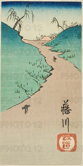 Hill at Fujikawa (Fujikawa sakamichi), section of sheet no. 10 from the series "Cutouts..., 1852. Creator: Ando Hiroshige.