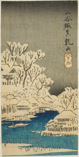 Sanya Canal and Matsuchi Hill (Sanyabori Matsuchiyama), section of a sheet from the series..., 1852. Creator: Ando Hiroshige.