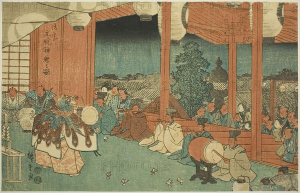 The Sacred Dance at the Shinmei Shrine in Shiba at Dawn (Shiba Shinmei, Omiya gengyo..., c. 1847/52. Creator: Ando Hiroshige.