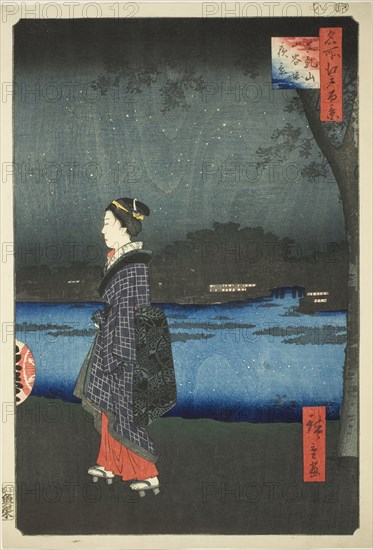 Night View of Matsuchi Hill and the San’ya Canal (Matsuchiyama San’yabori yakei), from the..., 1857. Creator: Ando Hiroshige.