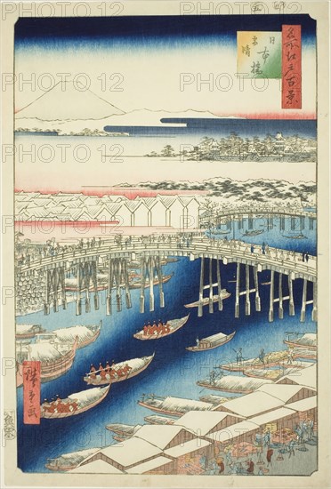 Clear Weather After Snow at Nihon Bridge (Nihonbashi yukibare), from the series...,, 1856. Creator: Ando Hiroshige.