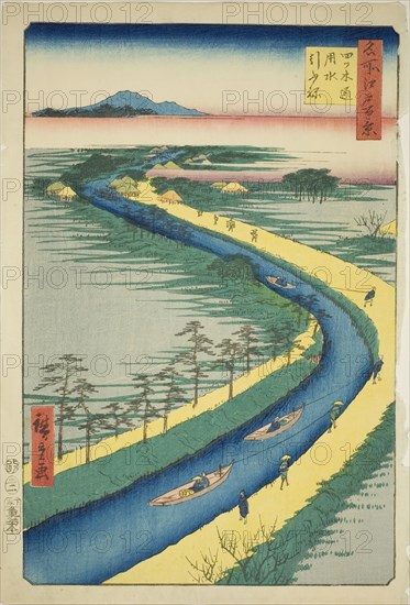 Towboats along the Yotsugidori Canal (Yotsugidori yosui hikifune), from the series "One..., 1857. Creator: Ando Hiroshige.