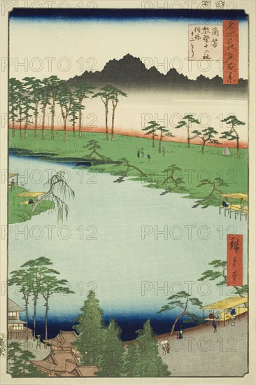Kumano Junisha Shrine in Tsunohazu, Popularly Known as Juniso (Tsunohazu Kumano Junisha, z..., 1856. Creator: Ando Hiroshige.