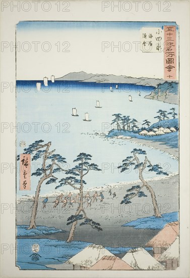 Odawara: Fishermen's Houses on the Beach (Odawara, kaigan gyosha), no. 10 from the series ..., 1855. Creator: Ando Hiroshige.