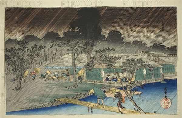 Evening Shower at the Bank of Tadasu River (Tadasugawara no yudachi), from the series..., c. 1834. Creator: Ando Hiroshige.