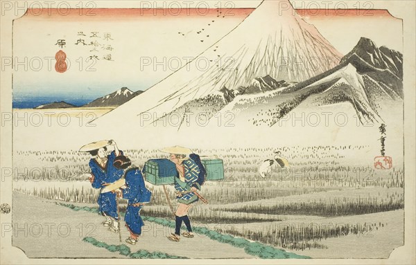 Hara: Mount Fuji in the Morning (Hara, asa no Fuji), from the series "Fifty-three..., c. 1833/34. Creator: Ando Hiroshige.
