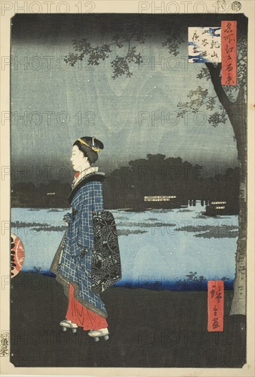 Night View of Matsuchi Hill and the San’ya Canal (Matsuchiyama San’yabori yakei), from the..., 1857. Creator: Ando Hiroshige.