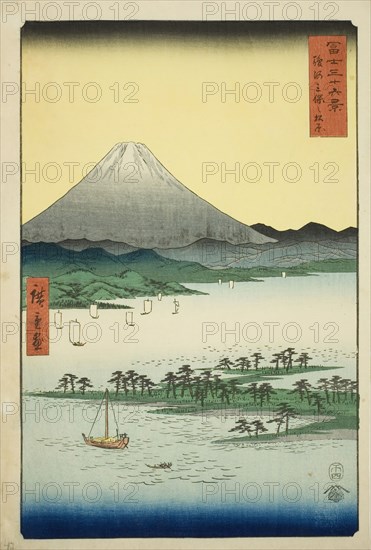 Pine Beach at Miho in Suruga Province (Suruga Miho no matsubara), from the series..., 1858. Creator: Ando Hiroshige.