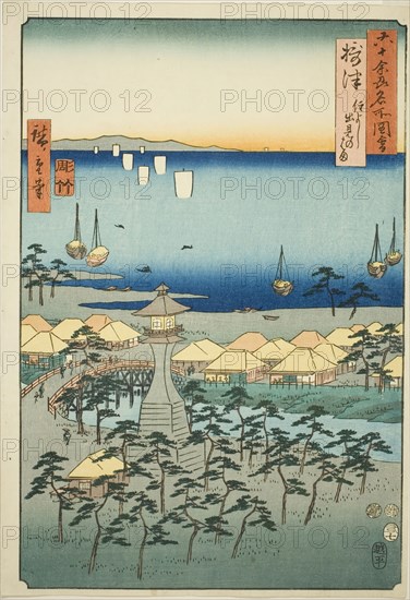 Settsu Province: Idemi Beach at Sumiyoshi (Settsu, Sumiyoshi Idemi no hama), from the seri..., 1853. Creator: Ando Hiroshige.
