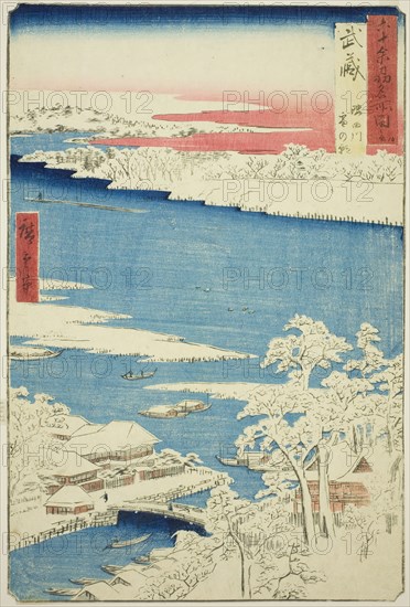 Musashi Province: Morning after Snow on the Sumida River (Musashi, Sumidagawa yuki no ashi..., 1853. Creator: Ando Hiroshige.