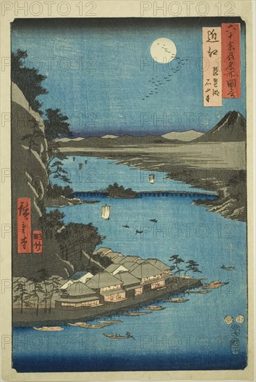 Omi Province: Lake Biwa and Ishiyama Temple (Omi, Biwako Ishiyamadera), from the series "F..., 1853. Creator: Ando Hiroshige.