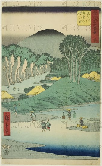 Kakegawa: Crossing the Forty-eight Rapids on the Akiba Road (Kakegawa, Akiba michi shijuha..., 1855. Creator: Ando Hiroshige.