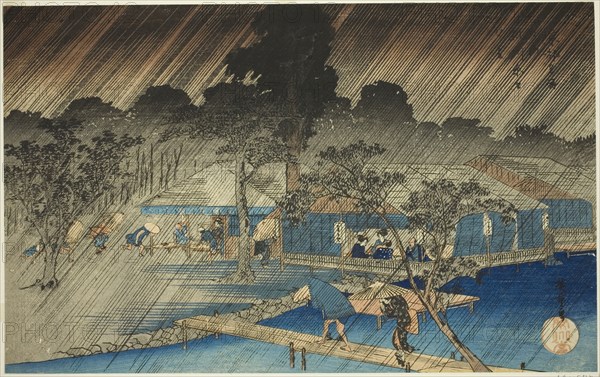 Evening Shower at the Bank of Tadasu River (Tadasugawara no yudachi), from the series..., c. 1834. Creator: Ando Hiroshige.