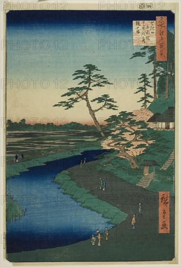 Basho's Hut on Camellia Hill Beside the Aquaduct at Sekiguchi, from the series "One Hundred...,1857. Creator: Ando Hiroshige.
