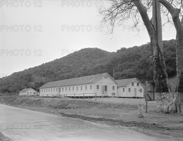 Dining hall, kitchen and hospital, Hot Springs federal shelter, California, 1936. Creator: Dorothea Lange.