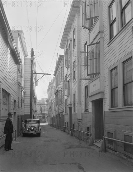 Card Alley, North Bean [i.e. Beach] District (Italians), San Francisco, California, 1936. Creator: Dorothea Lange.
