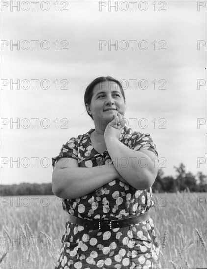 Jewish-American farm mother, Mrs. Cohen, wife of the farm manager, Hightstown, New Jersey, 1936. Creator: Dorothea Lange.