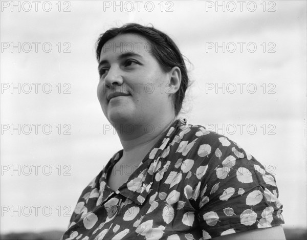 Jewish-American farm mother, Mrs. Cohen, wife of the farm manager, Hightstown, New Jersey, 1936. Creator: Dorothea Lange.