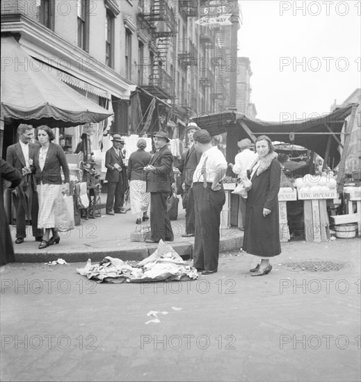 Sixth Street and Avenue C, New York City - Background photo for Hightstown project, 1936. Creator: Dorothea Lange.