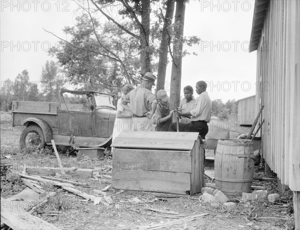 White and blacks solve problems together, Sherwood Eddy cotton cooperative...Mississippi, 1936. Creator: Dorothea Lange.