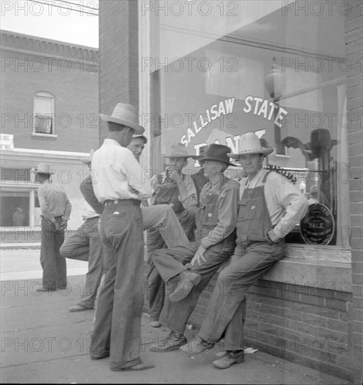 Farmers, Main street in Oklahoma town - Drought region, 1936. Creator: Dorothea Lange.